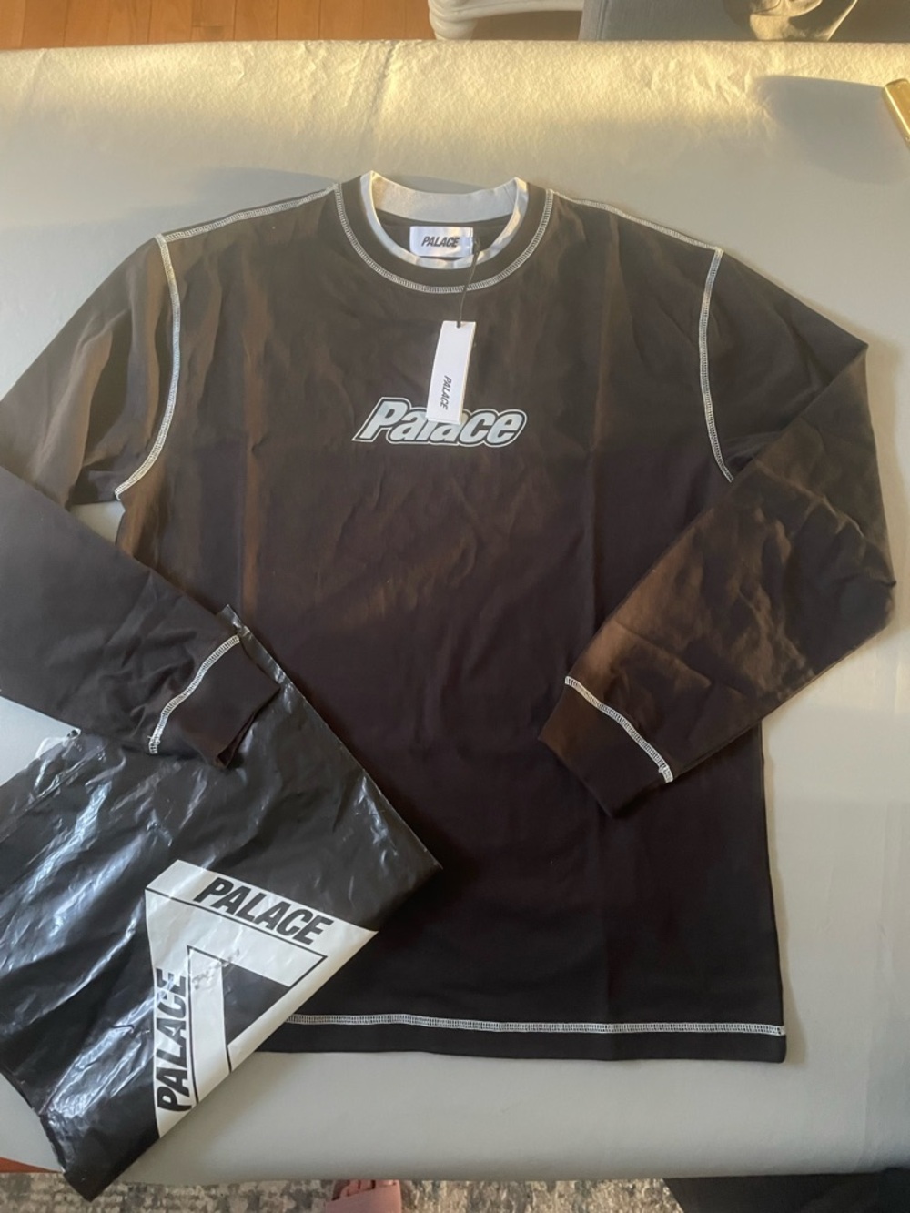 PALACE Black Double Collar Long Sleeve Top NEW NWT Size Large